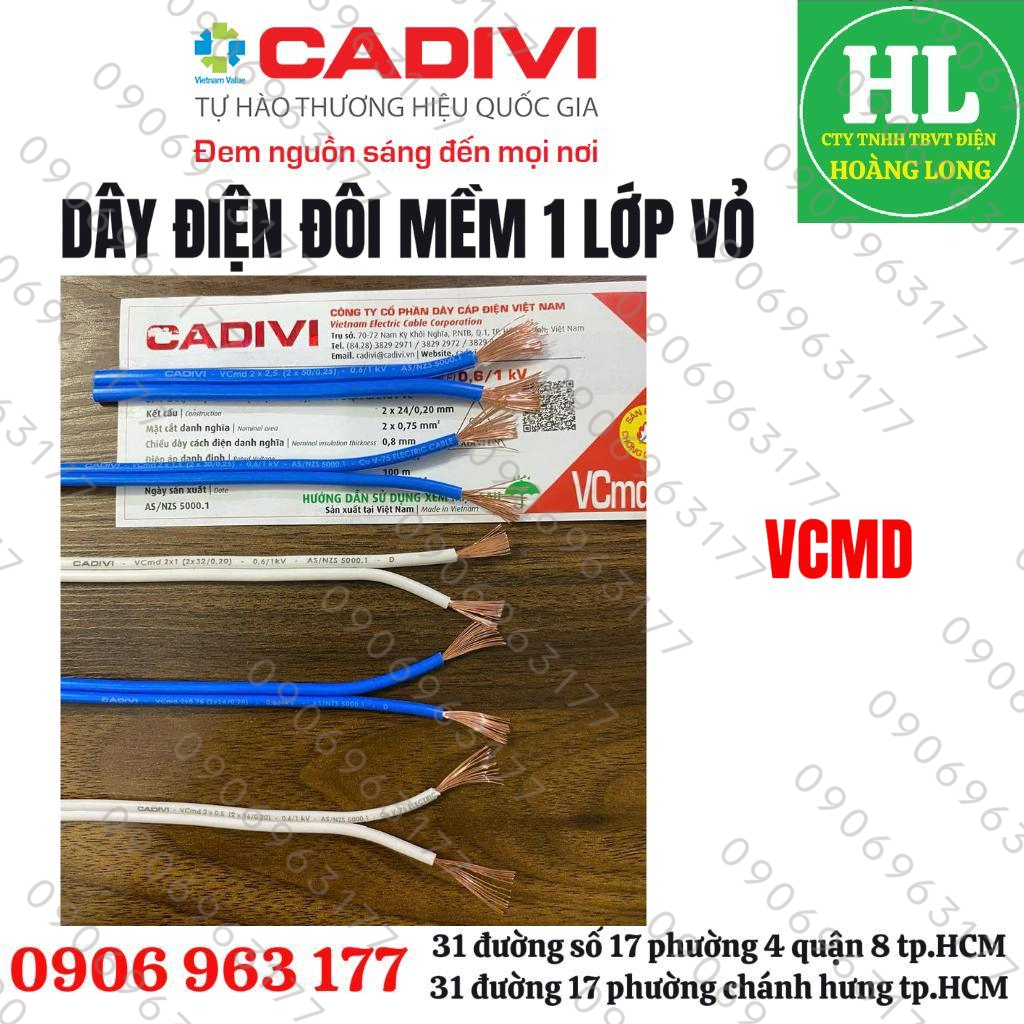 Dây điện Cadivi đôi mềm VCmd 2x1.5 (giá 1 mét)